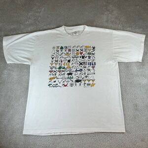 Vintage 90s Alore Bowling Art Graphic T-Shirt Men's XL White Made in USA Rare